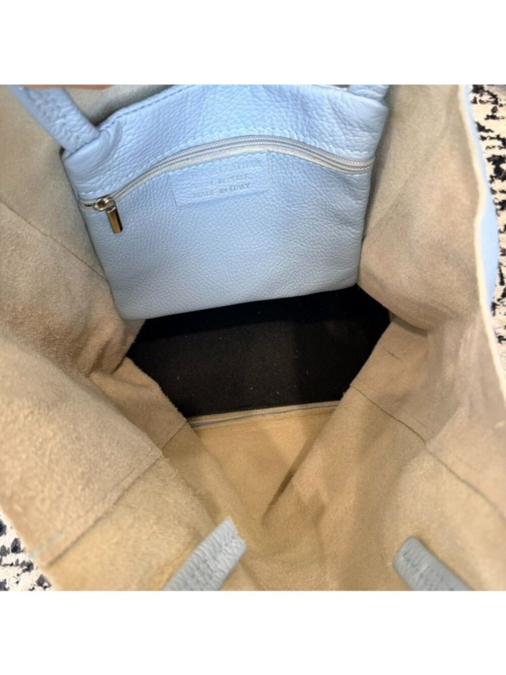 Genuine Italian Cowhide Leather Market Tote Bag Pale Blue - Picture 5 of 6